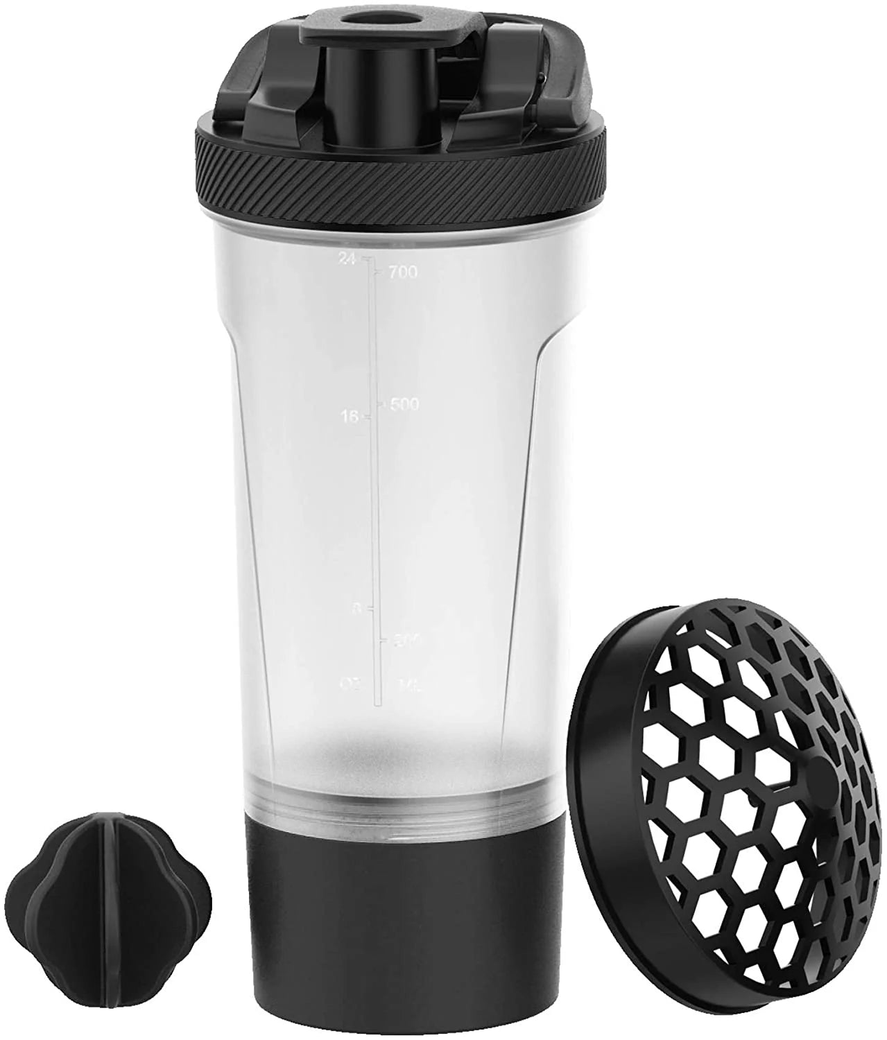 Premium Shaker Bottle with Twist and Lock Box Storage (24-Oz) BPA Free & Leakproof