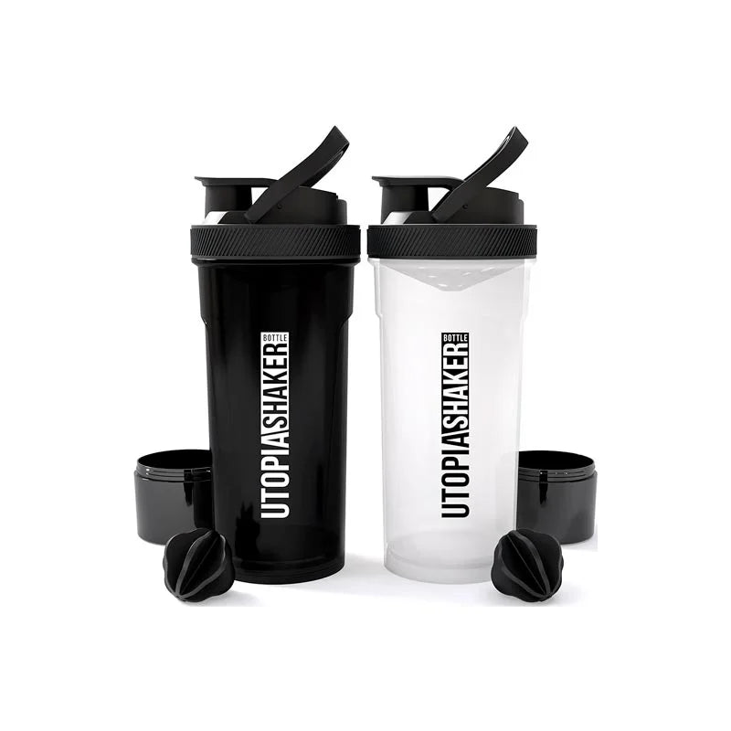 Premium Shaker Bottle with Twist and Lock Box Storage (24-Oz) BPA Free & Leakproof