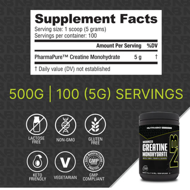 NutraBio Micronized Creatine – 100 Servings